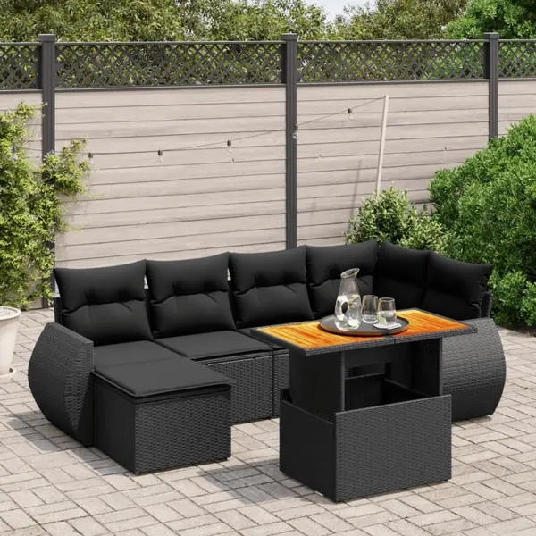 Gossi set canapele de gradina cu perne, 7 piese, negru, poliratan