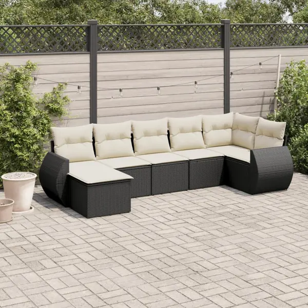 Gossi set canapele de gradina cu perne, 7 piese, negru, poliratan