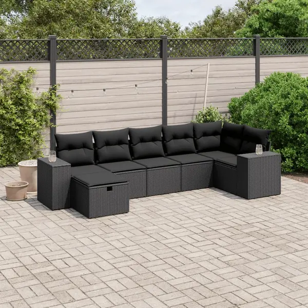 Gossi set canapele de gradina cu perne, 7 piese, negru, poliratan