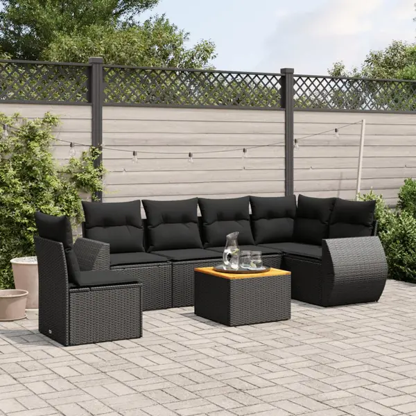 Gossi set canapele de gradina cu perne, 7 piese, negru, poliratan