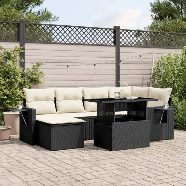 Gossi set canapele de gradina cu perne, 7 piese, negru, poliratan