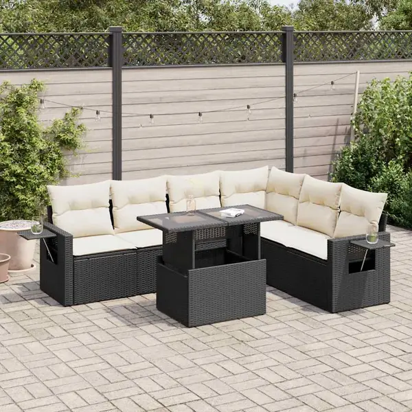 Gossi set canapele de gradina cu perne, 7 piese, negru, poliratan