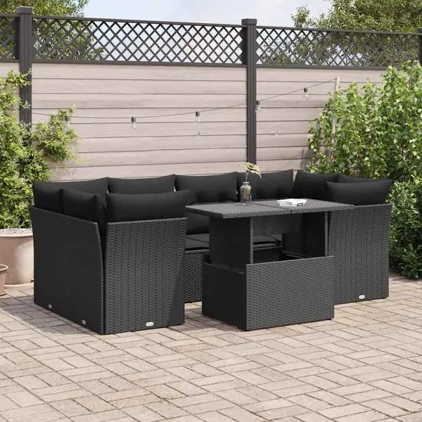Gossi set canapele de gradina cu perne, 7 piese, negru, poliratan