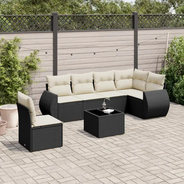 Gossi set canapele de gradina cu perne, 7 piese, negru, poliratan