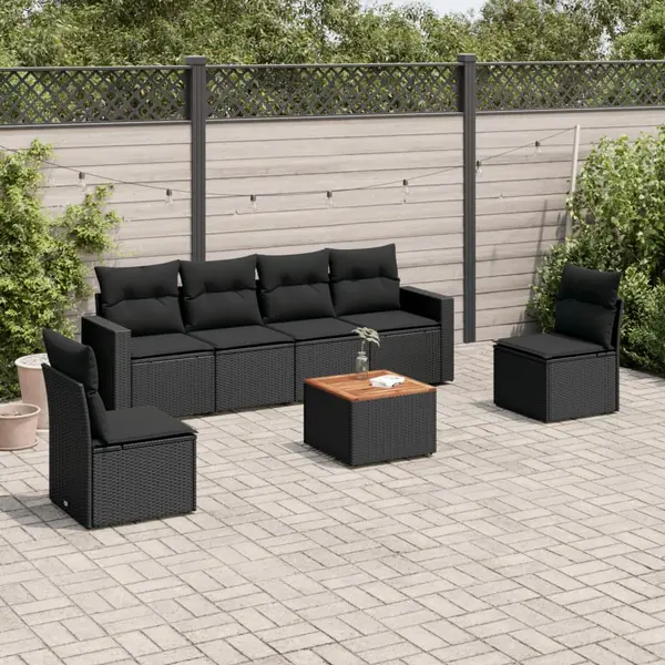 Gossi set canapele de gradina cu perne, 7 piese, negru, poliratan