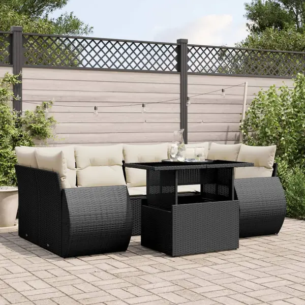 Gossi set canapele de gradina cu perne, 7 piese, negru, poliratan