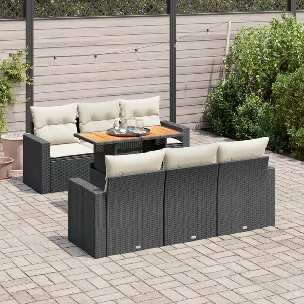 Gossi set canapele de gradina cu perne, 7 piese, negru, poliratan