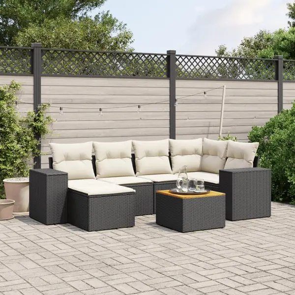Gossi set canapele de gradina cu perne, 7 piese, negru, poliratan