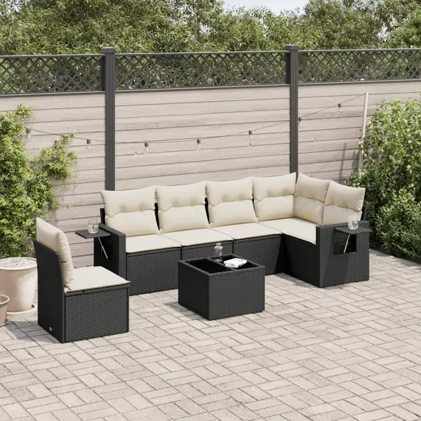 Gossi set canapele de gradina cu perne, 7 piese, negru, poliratan