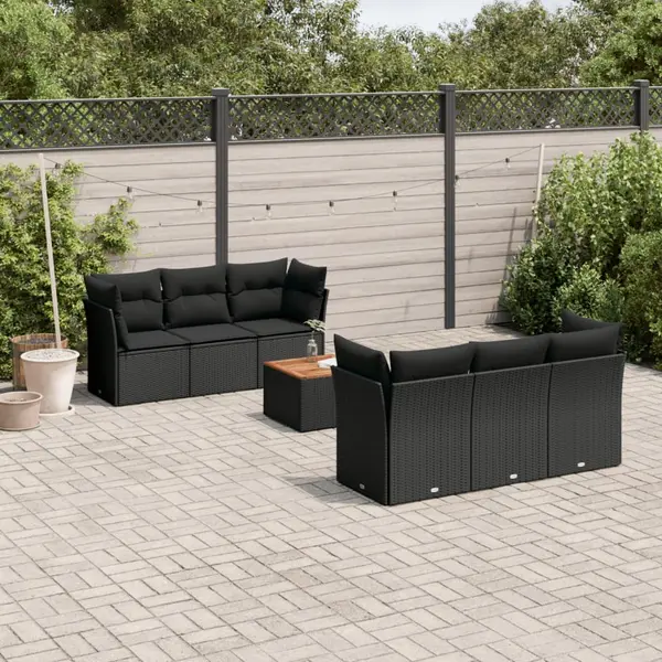 Gossi set canapele de gradina cu perne, 7 piese, negru, poliratan