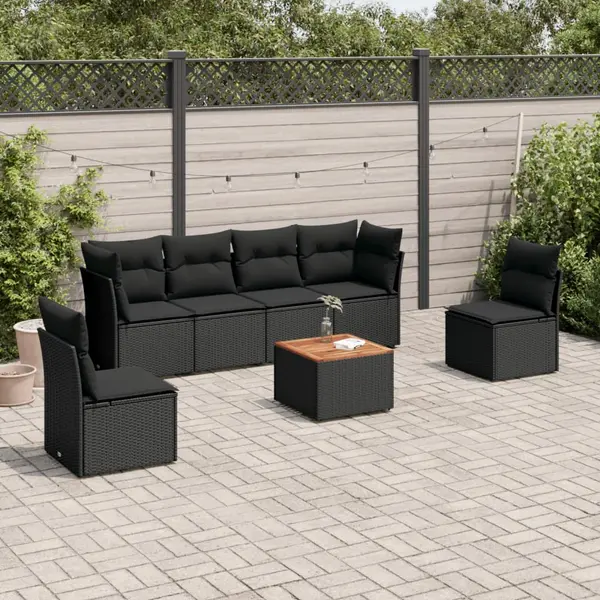 Gossi set canapele de gradina cu perne, 7 piese, negru, poliratan