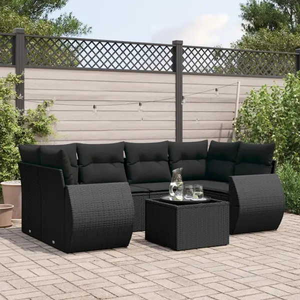 Gossi set canapele de gradina cu perne, 7 piese, negru, poliratan