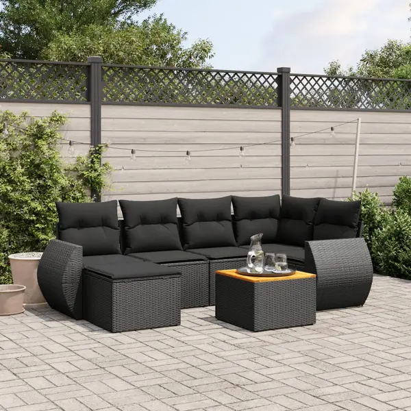 Gossi set canapele de gradina cu perne, 7 piese, negru, poliratan