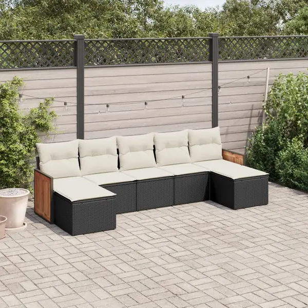 Gossi set canapele de gradina cu perne, 7 piese, negru, poliratan