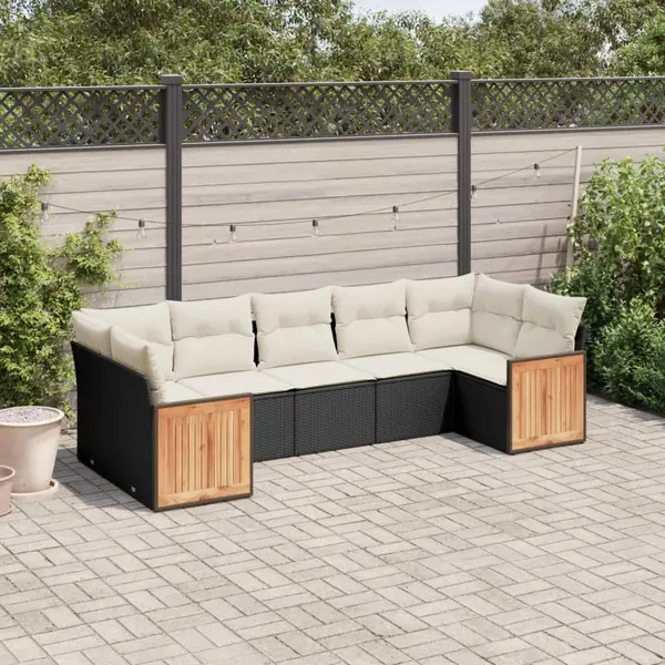 Gossi set canapele de gradina cu perne, 7 piese, negru, poliratan