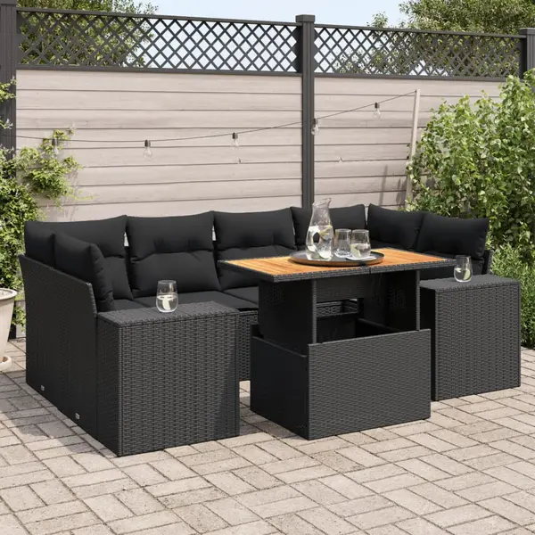 Gossi set canapele de gradina cu perne, 7 piese, negru, poliratan