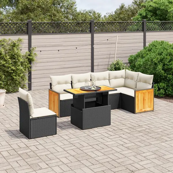 Gossi set canapele de gradina cu perne, 7 piese, negru, poliratan