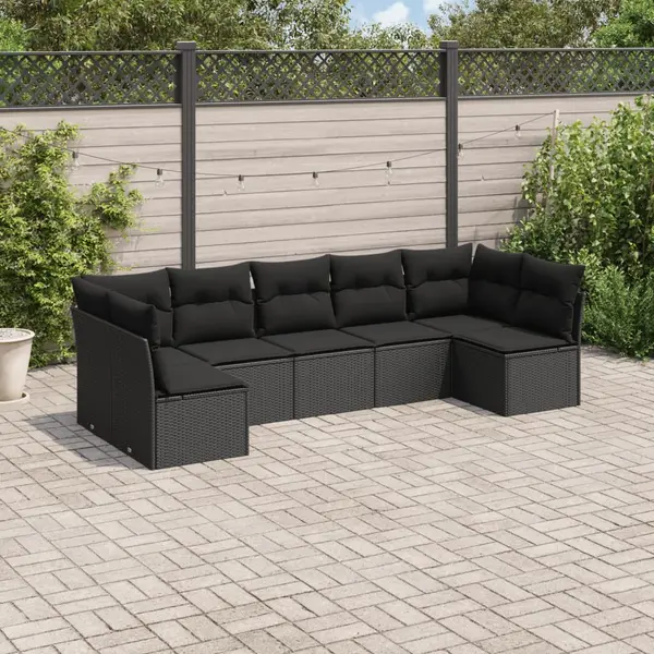 Gossi set canapele de gradina cu perne, 7 piese, negru, poliratan