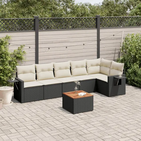Gossi set canapele de gradina cu perne, 7 piese, negru, poliratan