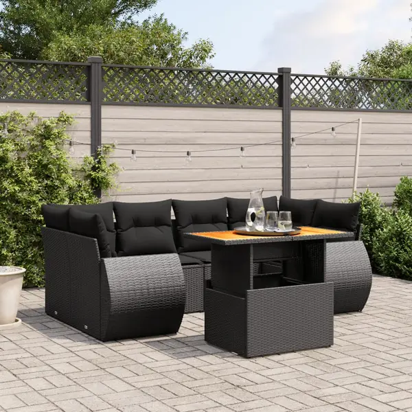 Gossi set canapele de gradina cu perne, 7 piese, negru, poliratan