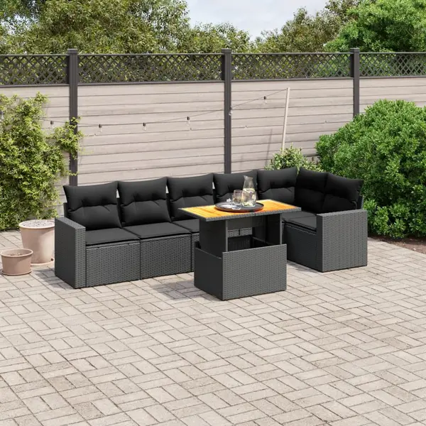 Gossi set canapele de gradina cu perne, 7 piese, negru, poliratan
