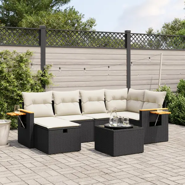 Gossi set canapele de gradina cu perne, 7 piese, negru, poliratan