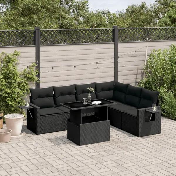 Gossi set canapele de gradina cu perne, 7 piese, negru, poliratan