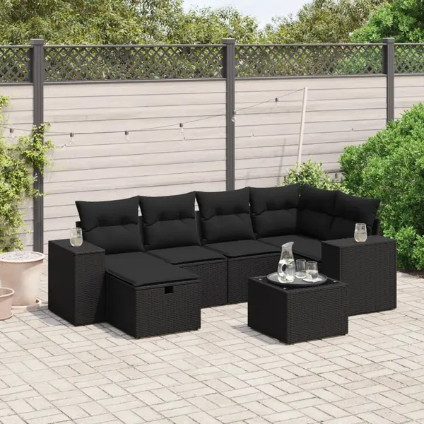 Gossi set canapele de gradina cu perne, 7 piese, negru, poliratan