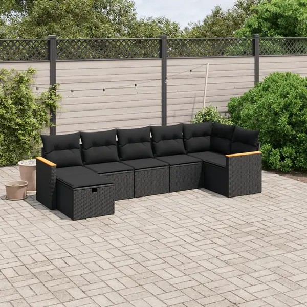 Gossi set canapele de gradina cu perne, 7 piese, negru, poliratan