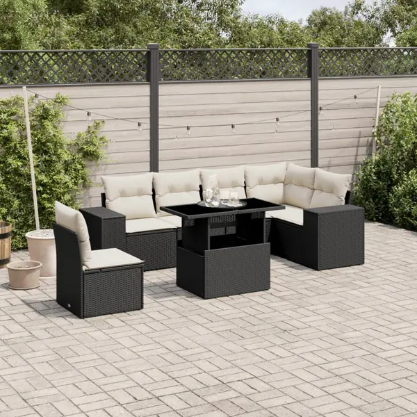 Gossi set canapele de gradina cu perne, 7 piese, negru, poliratan