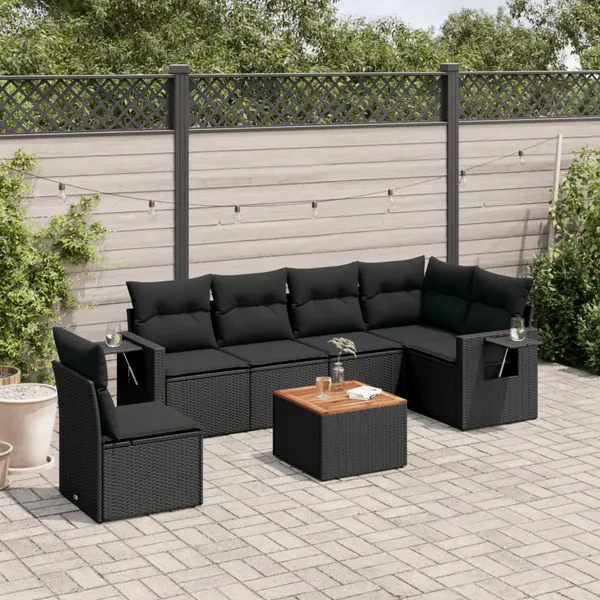 Gossi set canapele de gradina cu perne, 7 piese, negru, poliratan