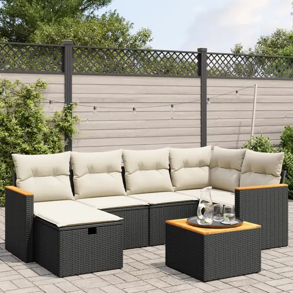 Gossi set canapele de gradina cu perne, 7 piese, negru, poliratan