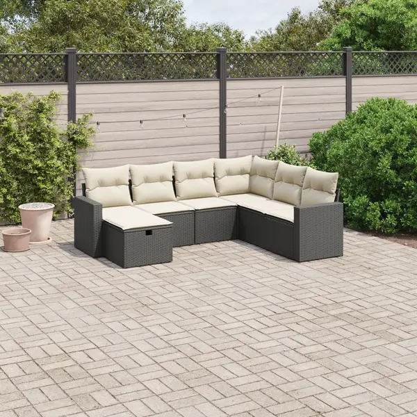 Gossi set canapele de gradina cu perne, 7 piese, negru, poliratan