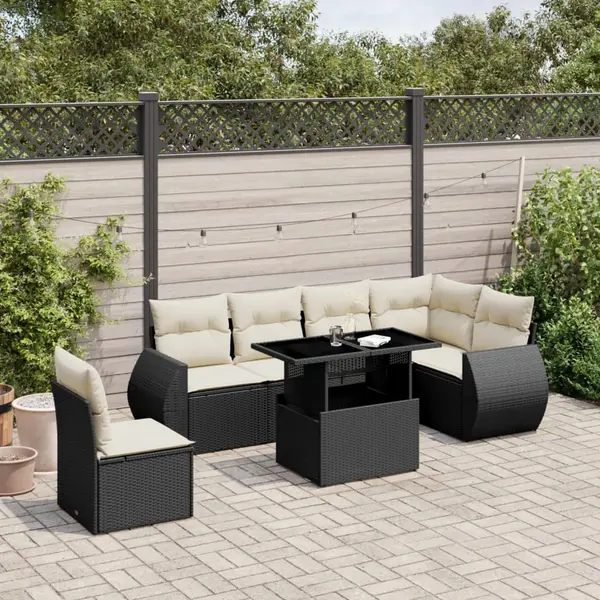 Gossi set canapele de gradina cu perne, 7 piese, negru, poliratan