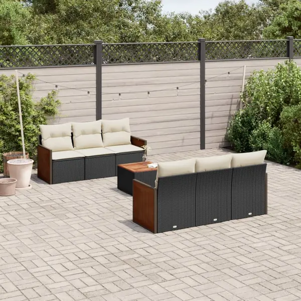 Gossi set canapele de gradina cu perne, 7 piese, negru, poliratan