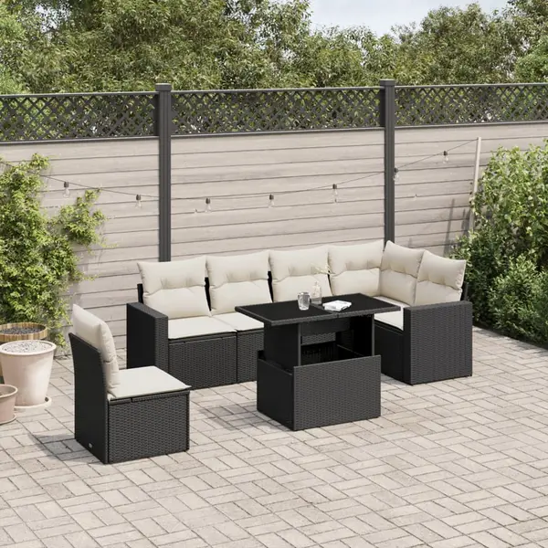 Gossi set canapele de gradina cu perne, 7 piese, negru, poliratan