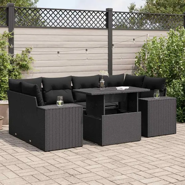 Gossi set canapele de gradina cu perne, 7 piese, negru, poliratan