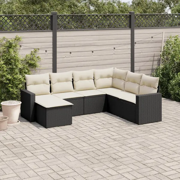 Gossi set canapele de gradina cu perne, 7 piese, negru, poliratan
