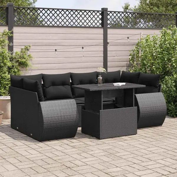 Gossi set canapele de gradina cu perne, 7 piese, negru, poliratan