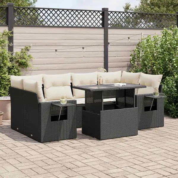 Gossi set canapele de gradina cu perne, 7 piese, negru, poliratan