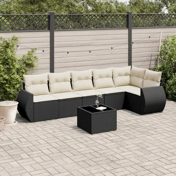 Gossi set canapele de gradina cu perne, 7 piese, negru, poliratan