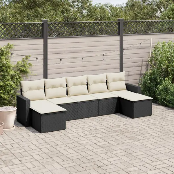 Gossi set canapele de gradina cu perne, 7 piese, negru, poliratan