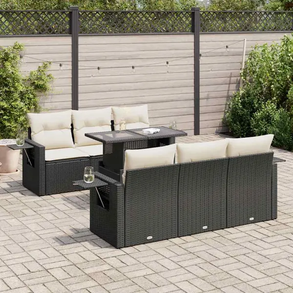Gossi set canapele de gradina cu perne, 7 piese, negru, poliratan
