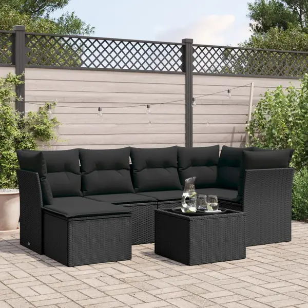 Gossi set canapele de gradina cu perne, 7 piese, negru, poliratan
