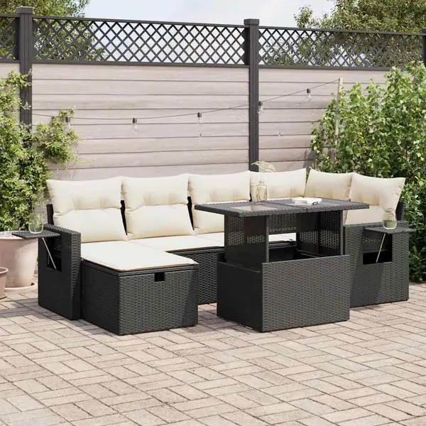 Gossi set canapele de gradina cu perne, 7 piese, negru, poliratan