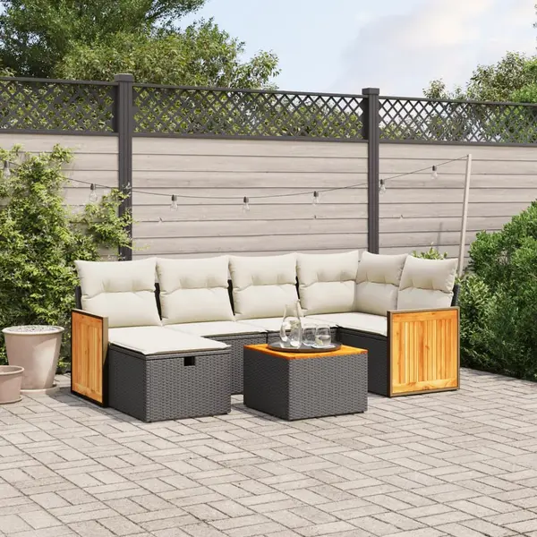 Gossi set canapele de gradina cu perne, 7 piese, negru, poliratan