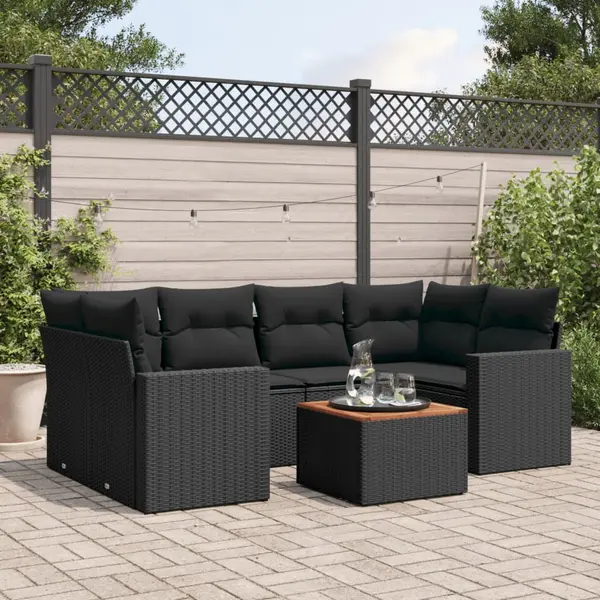 Gossi set canapele de gradina cu perne, 7 piese, negru, poliratan