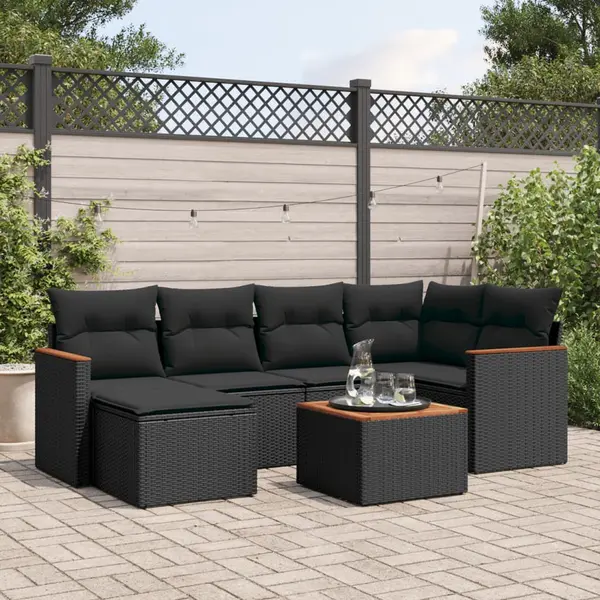 Gossi set canapele de gradina cu perne, 7 piese, negru, poliratan