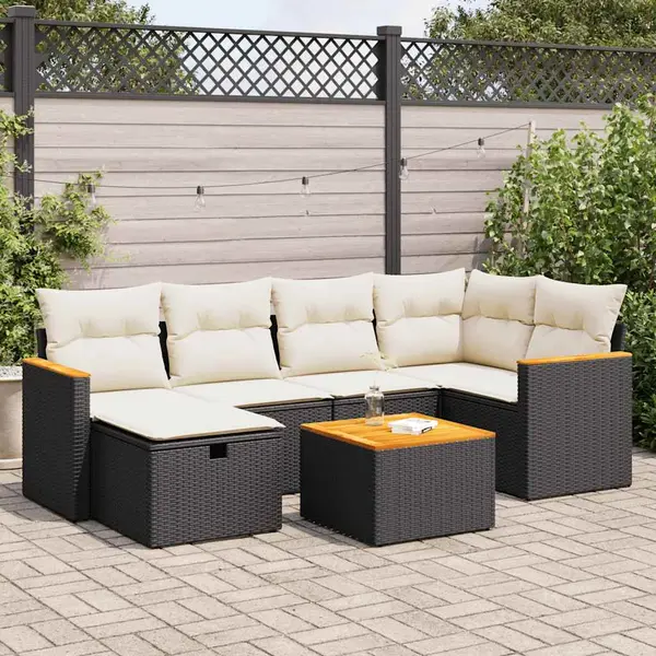Gossi set canapele de gradina cu perne, 7 piese, negru, poliratan