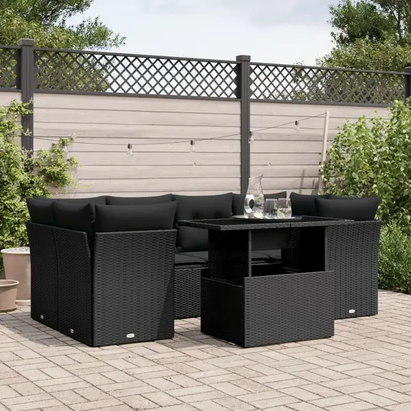 Gossi set canapele de gradina cu perne, 7 piese, negru, poliratan